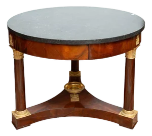 Antique Empire Coffee Table in Mahogany Feather with Black Belgian Marble Top, France, 19th Century