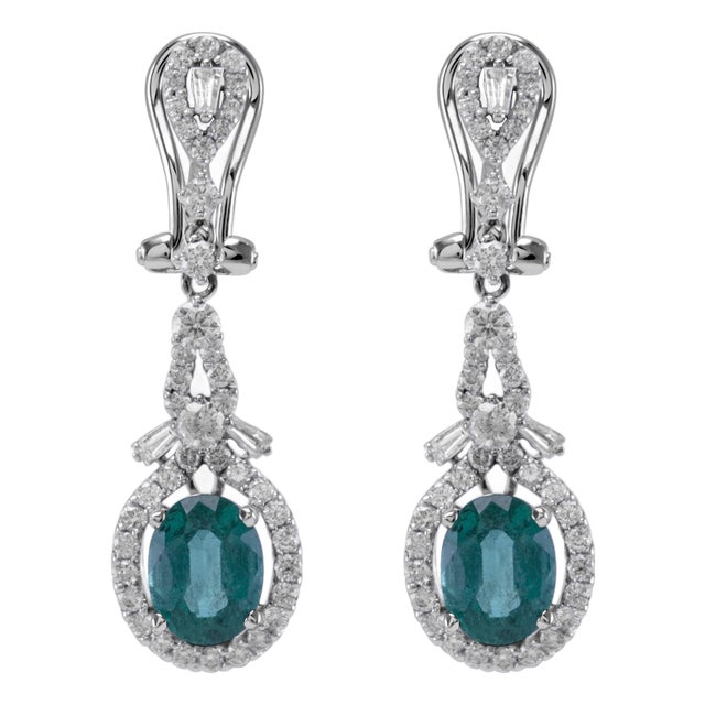 3.43ctt Oval Emerald & Diamond Drop Necklace 18-Karat White Gold, A Pair For Sale