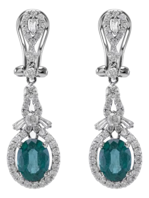 3.43ctt Oval Emerald & Diamond Drop Necklace 18-Karat White Gold, A Pair
