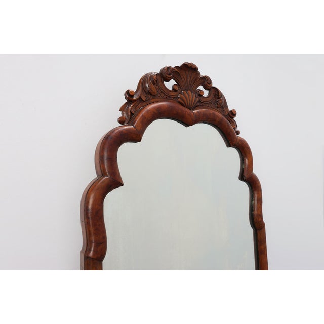 Louis XV Style Root Veneer Mirror with Scalloped Curved Frame and Oister Crest, 1800s For Sale - Image 6 of 11