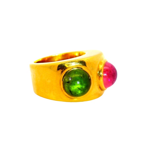 Contemporary Dominique Aurentis Tourmaline Sapphire 22k Yellow Gold Trinity Ring, French, Size 6.5 For Sale - Image 3 of 8