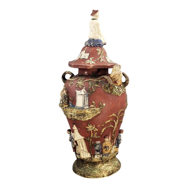 Maiolica Vase with Chinoiserie Relief, 1860-1880 For Sale - Image 5 of 18