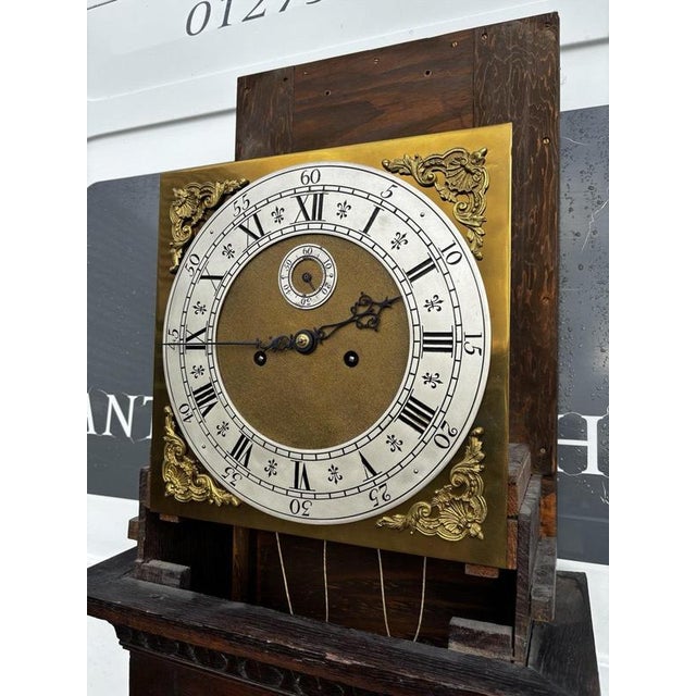 8 Day Longcase Clock in Carved Oak Case For Sale - Image 3 of 14