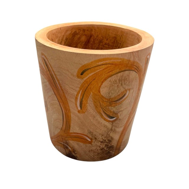 2000 - 2009 Vintage Hand-Painted Turned Wood Cachepot / Planter For Sale - Image 5 of 12