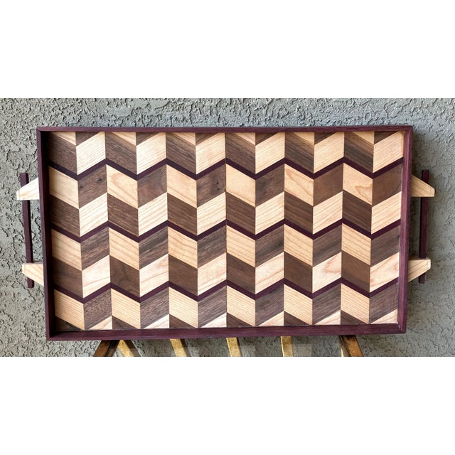 Contemporary Late 20th-Century Handcrafted Exotic Wood Rectangular Handled Tray in the Manner of Don Shoemaker For Sale - Image 3 of 18