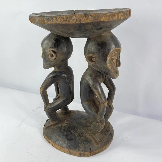Early 20th Century Luba Stool with Dual Caryatid Figures For Sale - Image 12 of 12
