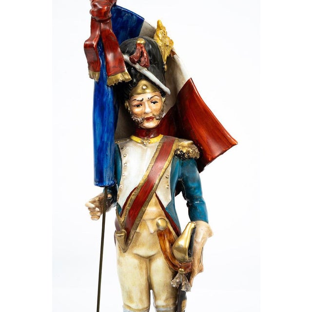 Brown Antique 20th Century Polychrome Capodimonte Porcelain Sculptures Depicting Napoleonic Soldiers, Naples, Set of 3 For Sale - Image 8 of 9