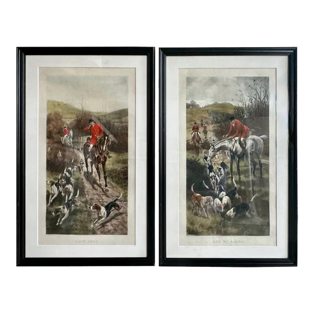 Pair Antique Alfred Charles Havell Fox Hunting Engravings, Framed For Sale
