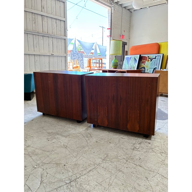 Brown Mid Century Modern Brazilian Rosewood Locking Filing Cabinets - A Pair For Sale - Image 8 of 8