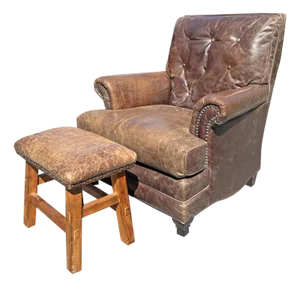 Distressed Leather Pottery Barn Chair and Ottoman