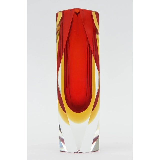 Alessandro Mandruzzato Vintage Murano Alessandro Mandruzzato Faceted Red, Yellow Sommerso Glass Vase For Sale - Image 4 of 12