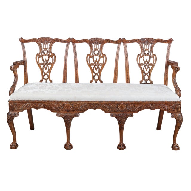 Antique George III Mahogany Triple Chair Back Sofa Settee For Sale - Image 4 of 6