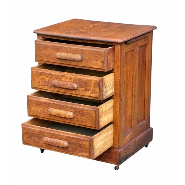 Antique Victorian Oak Four Drawer Oak Wood File Cabinet With Pull Out Work Tab For Sale - Image 4 of 12