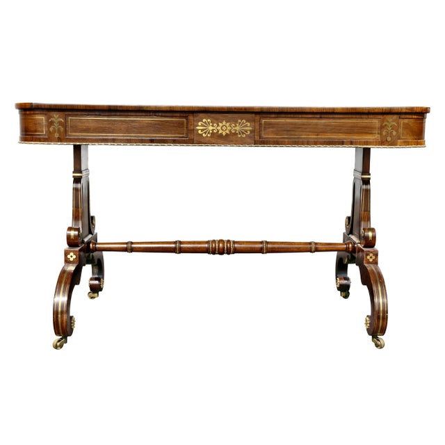 Wood Regency Rosewood and Brass Inlaid Writing Table For Sale - Image 7 of 13