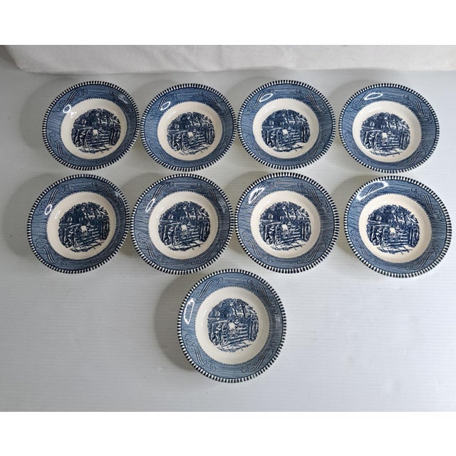 Vintage Currier & Ives Royal “The Old Farm Gate” 5 5/8" Fruit Dessert Bowls - Set of 9 For Sale - Image 4 of 12