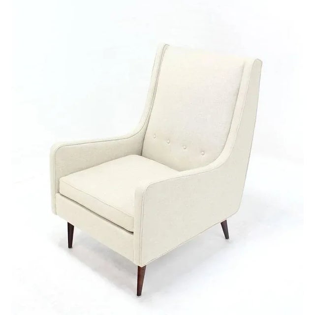 Wood New White Linen Upholstery Mid-Century Modern Lounge Chair For Sale - Image 7 of 8