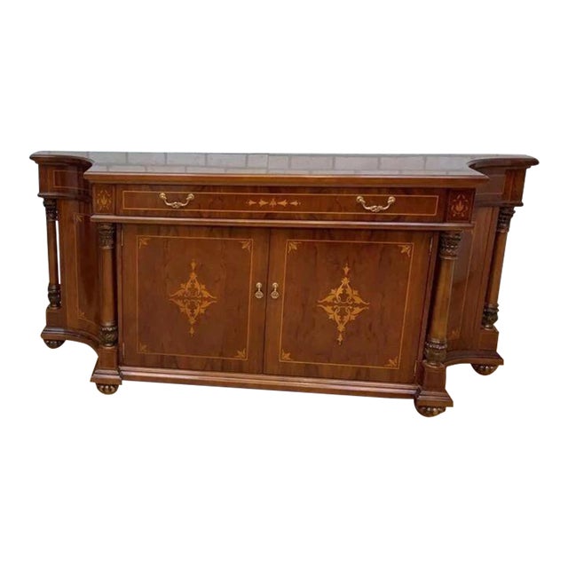 Vintage English Regency Style Inlaid & Banded Sideboard/Credenza and Display Vitrine Cabinet - 2 Piece Set The sideboard...