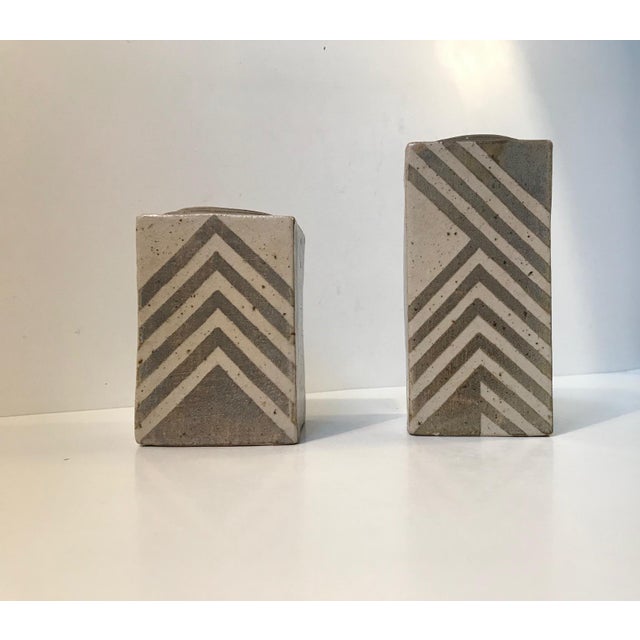 1990s Danish Geometric Stoneware Vases by Sten Børsting, 1990s, Set of 2 For Sale - Image 5 of 9