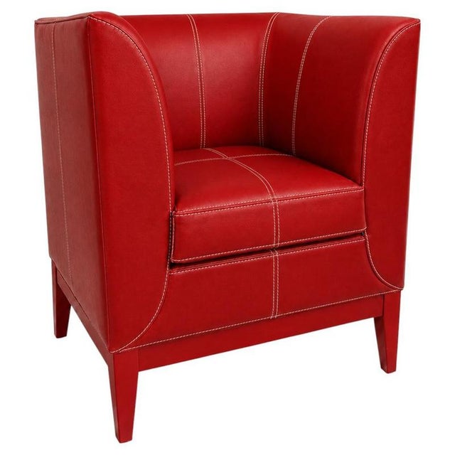 Textile Cub Chair in Leather and Wood by Christophe Perichon For Sale - Image 7 of 7