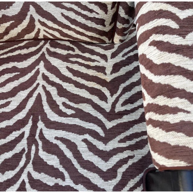 Brown Larry Laslo for Directional Zebra Pattern Wood Frame Lounge Club Chairs, a Pair For Sale - Image 8 of 12