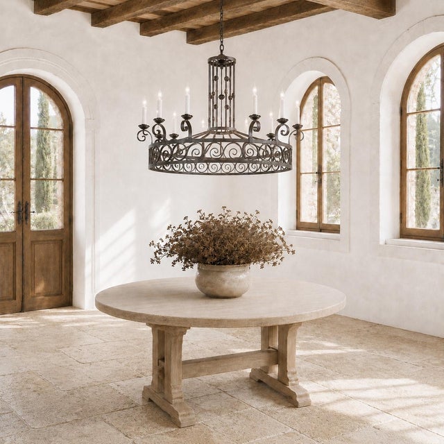 Art Deco Large Art Deco Style Wrought Iron 12-Light Chandelier For Sale - Image 3 of 11
