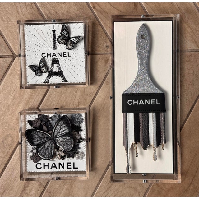 White Set of Three Chanel Stephen Wilson Studio Mixed Media Art Pieces For Sale - Image 8 of 8