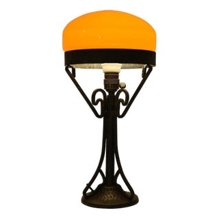 Swedish Art Nouveau Wrought Iron and Blown Glass Table Lamp, 1920s For Sale