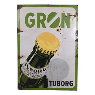 Large Enamel Sign Featuring the Green Tuborg Bottle, Copenhagen For Sale