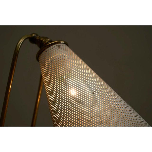 Vintage French Table Lamp in Patinated Brass and Perforated Metal by Mathieu Matégot, 1950s For Sale - Image 3 of 14