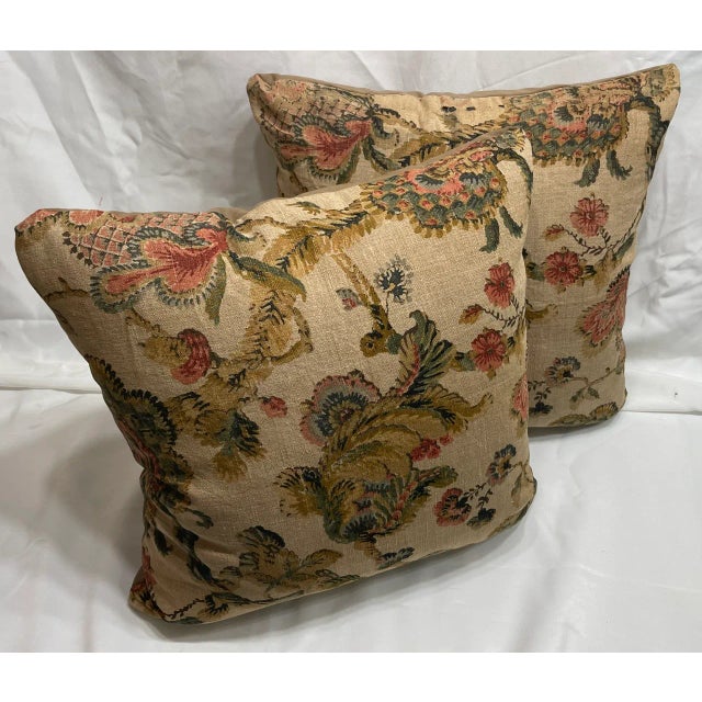 Tan Pair of Pillow Covers Made With a Vintage Linen Print Fragment For Sale - Image 8 of 8
