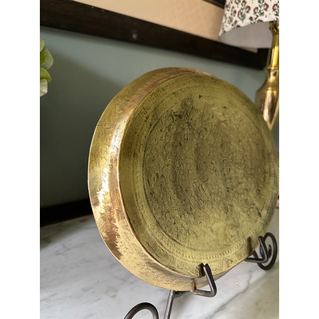 Vintage 1940s Benares Hand-Chased Heavy Gauge Brass Valet Tray With Foliage & Animal Motifs For Sale - Image 10 of 12