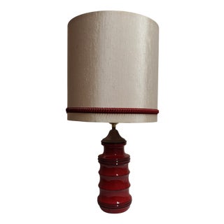 German Red Ceramic Table Lamp with Cream Fabric Shade, 1970s For Sale