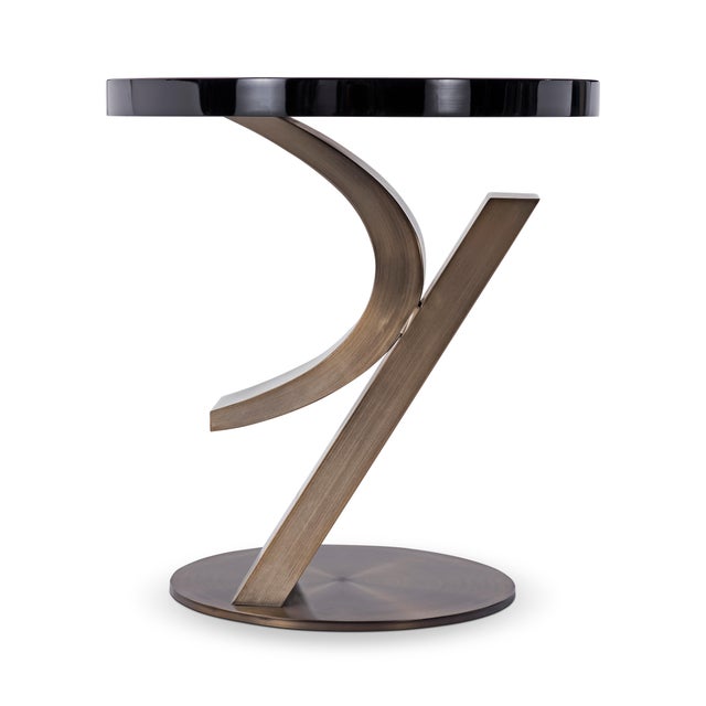 Bronze and lacquer end table designed by Greg Sheres. Now in stock. Sophisticated original sculpture in Antiqued Bronze....