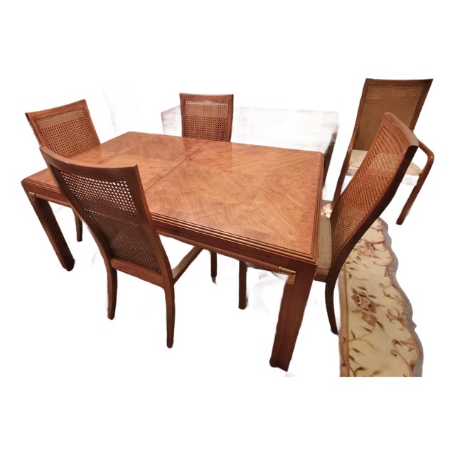 Vintage Drexel Burl Wood Dining Room Set – Complete Suite With Original Receipts For Sale