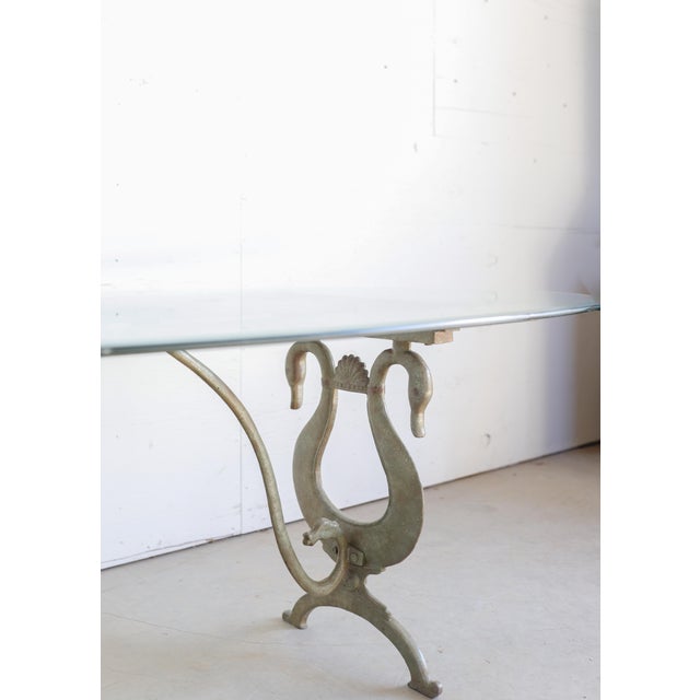 Bronze Spectacular Iron Swan Table With Oval Glass Top For Sale - Image 8 of 10