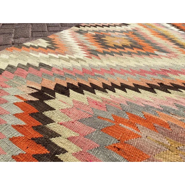 Vintage Diamond Design Turkish Kilim Rug - 68" X 116.5" For Sale - Image 4 of 11