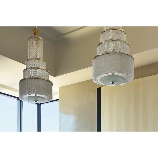 1920s Monumental Art Deco–Style Crystal Chandeliers by Delisle (Paris) - a Pair} For Sale In New York - Image 6 of 6
