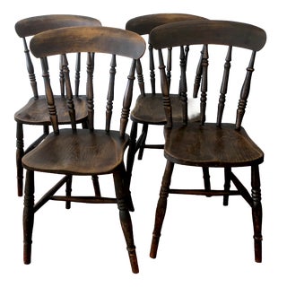 Antique 19th Century Oak Farmhouse Dining Chairs, Set of 4 For Sale