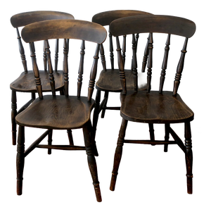Antique 19th Century Oak Farmhouse Dining Chairs, Set of 4