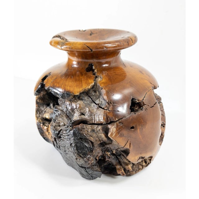 Mid-Century Modern Mid-Century Modern Turned Walnut Burl Burlwood Vase For Sale - Image 3 of 11