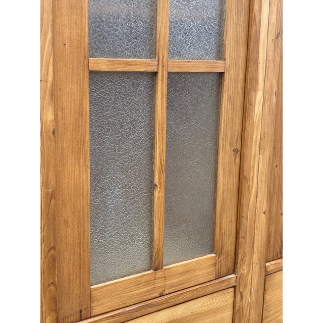 Pine Glazed Bookcase or Storage Cupboard With Four Drawers For Sale - Image 4 of 17