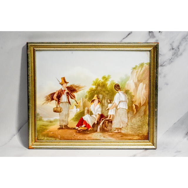 Victorian Pair Antique 19th Century Hand Painted Porcelain Plaques Rustic Victorian Pastoral Country Farm Scenes Wall Home Decor Art For Sale - Image 3 of 18