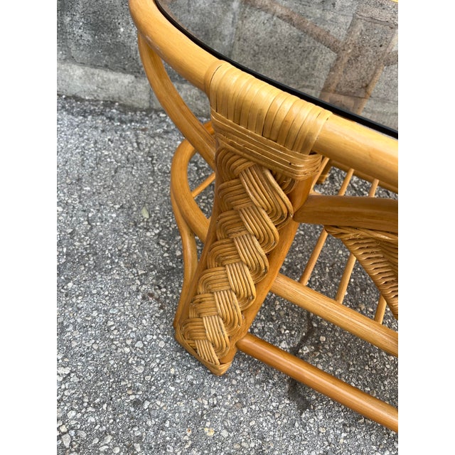 Wood Coastal Style Braided Rattan and Wicker Coffee Table. Circa 1980s For Sale - Image 7 of 12