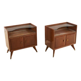 Wooden Bedside Tables with Glass Top, 1950s, Set of 2 For Sale