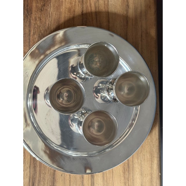 Vintage Fb Rogers Italian Silverplate 4 Cordial Goblets With Tray - 5 pcs For Sale - Image 4 of 6