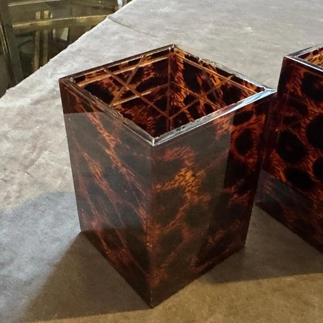 Two 1980s Mid-Century Modern Faux Leopard Lucite Containers Signed Dior Home For Sale - Image 6 of 9