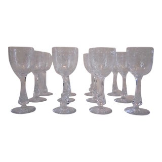 1940's Etched Crystal Wine Goblets - Set of 12 For Sale
