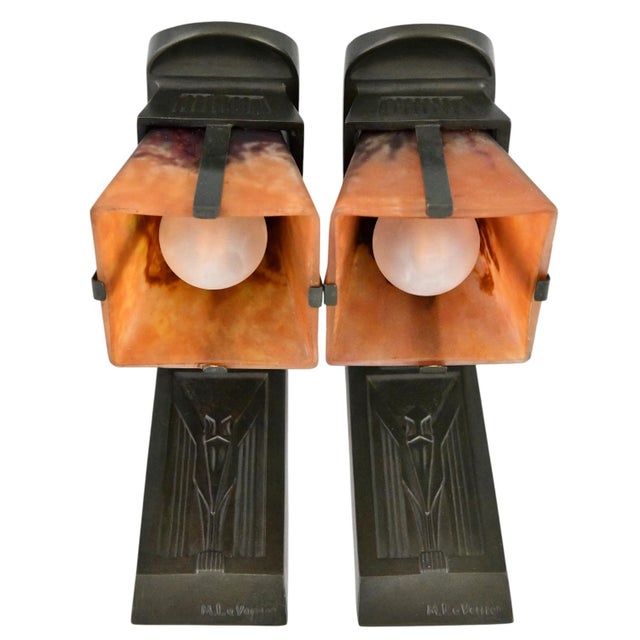 Art Deco Sconces with Stylized Birds by Max Le Verrier, 1930s, Set of 2 For Sale - Image 6 of 15