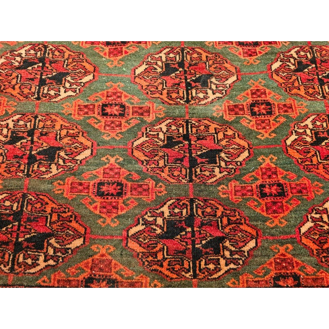 Vintage Turkmen Area Rug, Hand-Knotted Wool, Allover Geometric Pattern, Pistachio Green & Red, 4x8 For Sale - Image 16 of 18