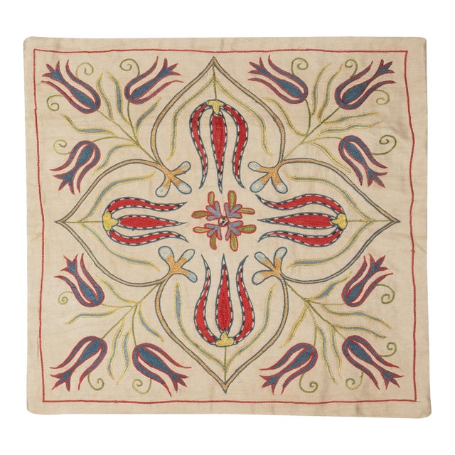 20"x20" 100% Silk Cushion Cover. Hand-Embroidered Pillowcase. Modern Lace Pillow For Sale